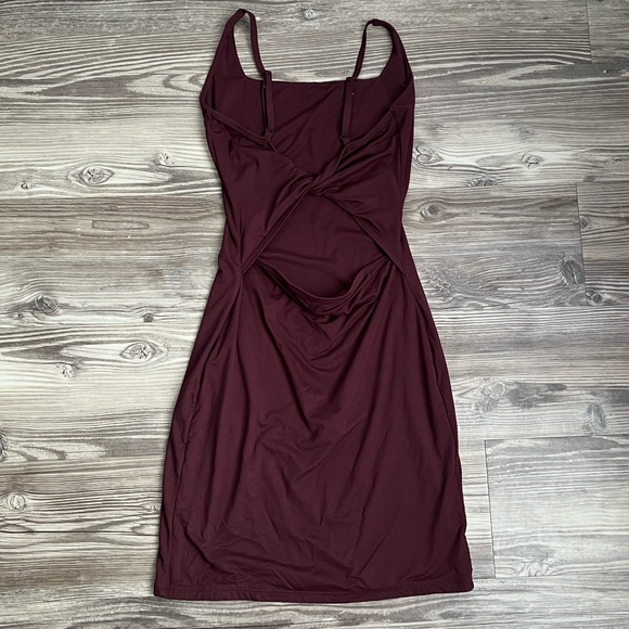 Alphalete Dresses & Skirts - Alphalete Allure Dress Square Neck Open Twisted Back in Wine